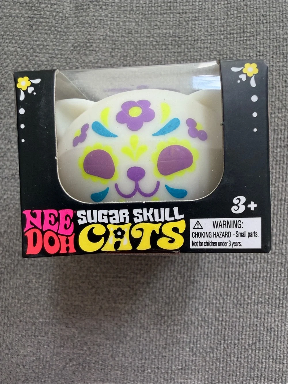 NeeDoh Sugar Skull Cats Squishy Toy - White with Purple & Yellow Accents